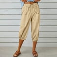 thumbnail image 4 of Capri Pants for Women 2025 High Elastic Waist Wide Straight Leg Button Loose Capris with Pockets Womens Cropped Pants, 4 of 8