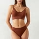 thumbnail image 3 of Conjunto de lencería sin costuras de 2 piezas con cuello en V para mujer: sujetador sin relleno y tanga, poliéster, color liso, estilo sexy/casual, adecuado para primavera/verano, 3 of 7