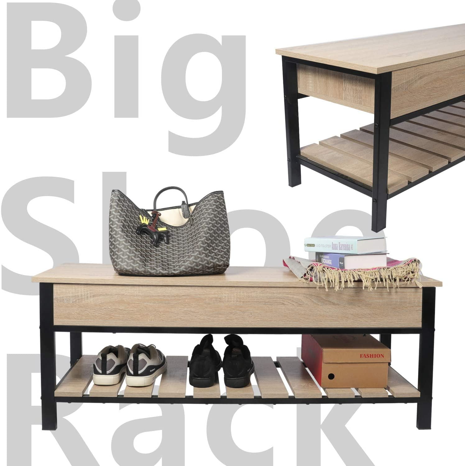 Buy YIGOBUY Wooden Industrial Lift Top Shoes Storage Bench for