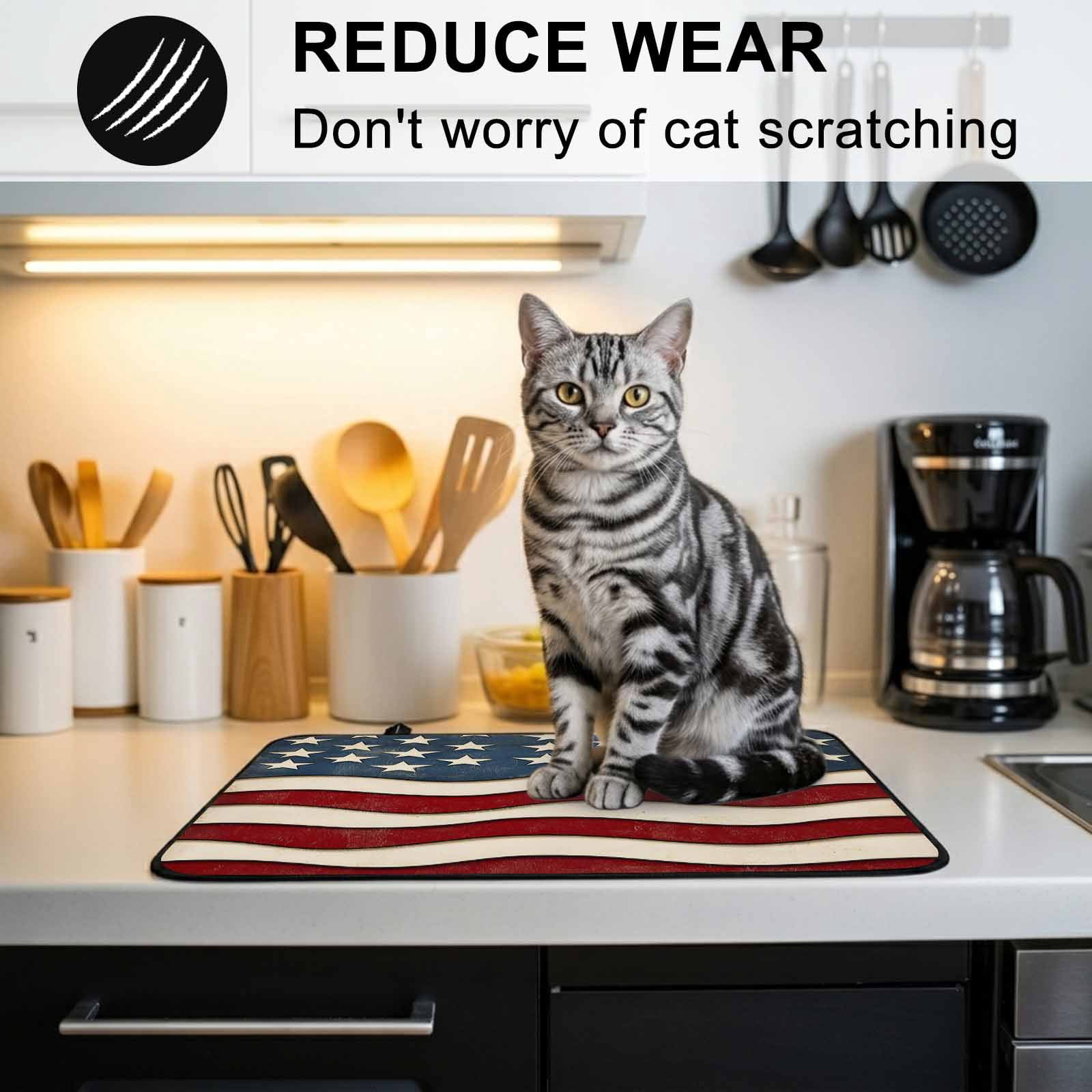 Retro American Flag Stove Top Cover for Electric Stove, Heat-proof & Non Slip Glass Top Stove Cover Protector, White Star Red Blue US Flag Kitchen Flat Cooktop Rubber Mat 24x21 Inches