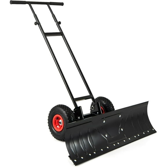 HJYURY 36” Wide Snow Shovel for Driveway, Heavy-Duty Metal Snow Plow w/ 7-Position Angled Blade, Ergonomic Handle & Rubber Wheels for Efficient Snow Removal, Back Saver Snow Plow for Doorway Sidewalk