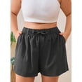 thumbnail image 6 of SHOWMALL Women's Plus Size Summer Shorts, Soft Breathable Summer Wide Leg Shorts with Patch Pockets, Dark Gray 4X Casual Elastic Waist Drawstring Shorts for Women, 6 of 7