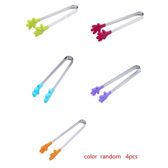 GeweYeeli 4pcs Color Random Mini Silicone Hand Shape Pancakes Cookies Tongs Serving Clips Kitchen Gadgets