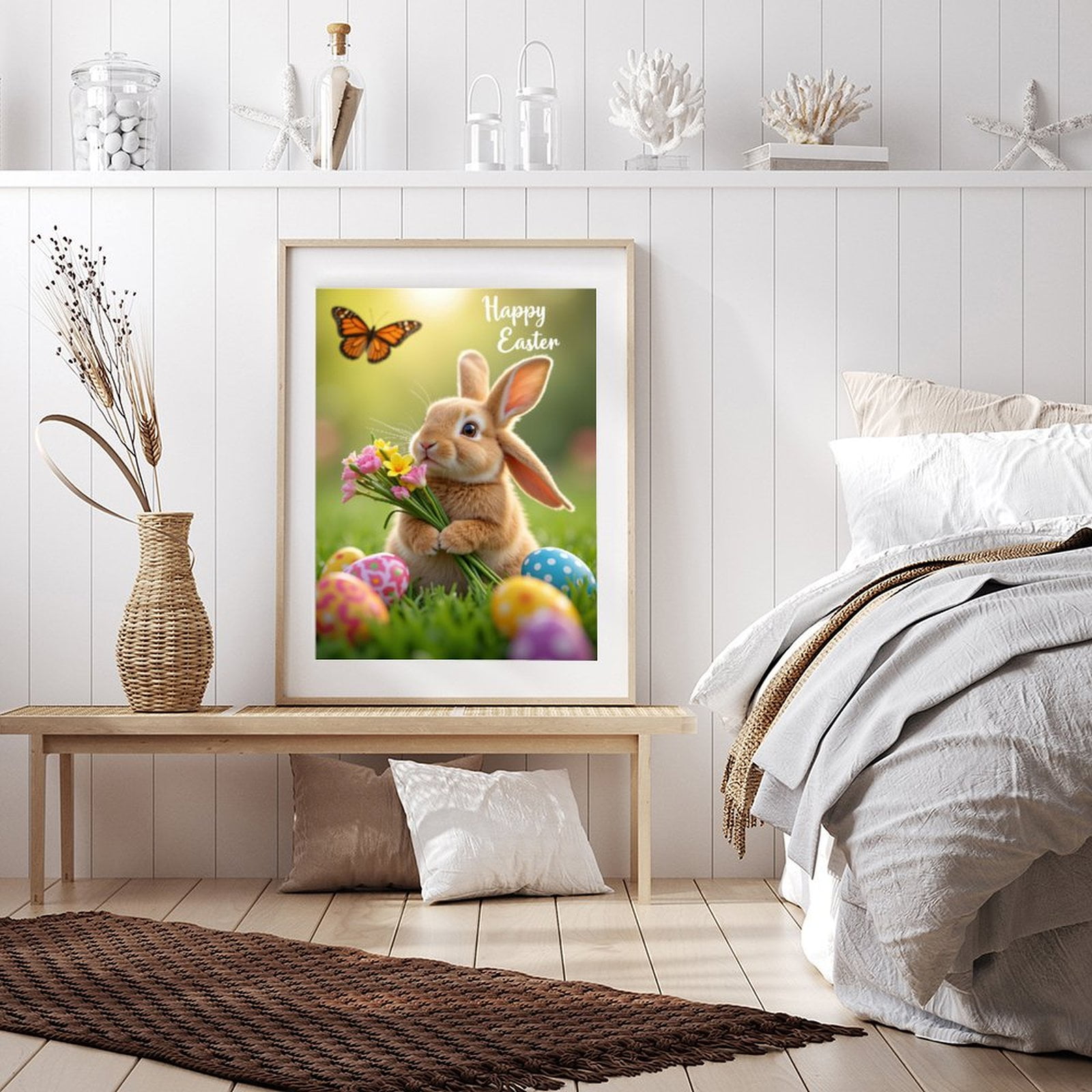 Diamond Art Kit for Adults, Easter Bunny Flowers Butterfly Eggs Diamond Painting for Adults Beginners, 5D DIY Diamond Art Painting Kits, Colorful Diamond Painting Craft for Home Decor 12x16