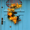 thumbnail image 3 of Halloween Moon Door Wreath Light-Up Cat Garland with Black Rose&Yellow Flowers for Front Door Favor Plastic+cloth, 3 of 5