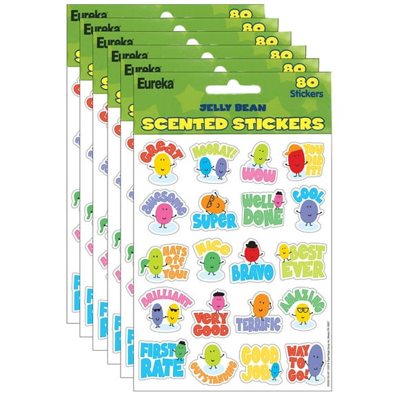 Eureka Jelly Beans Scented Stickers, 80 Per Pack, 6 Packs