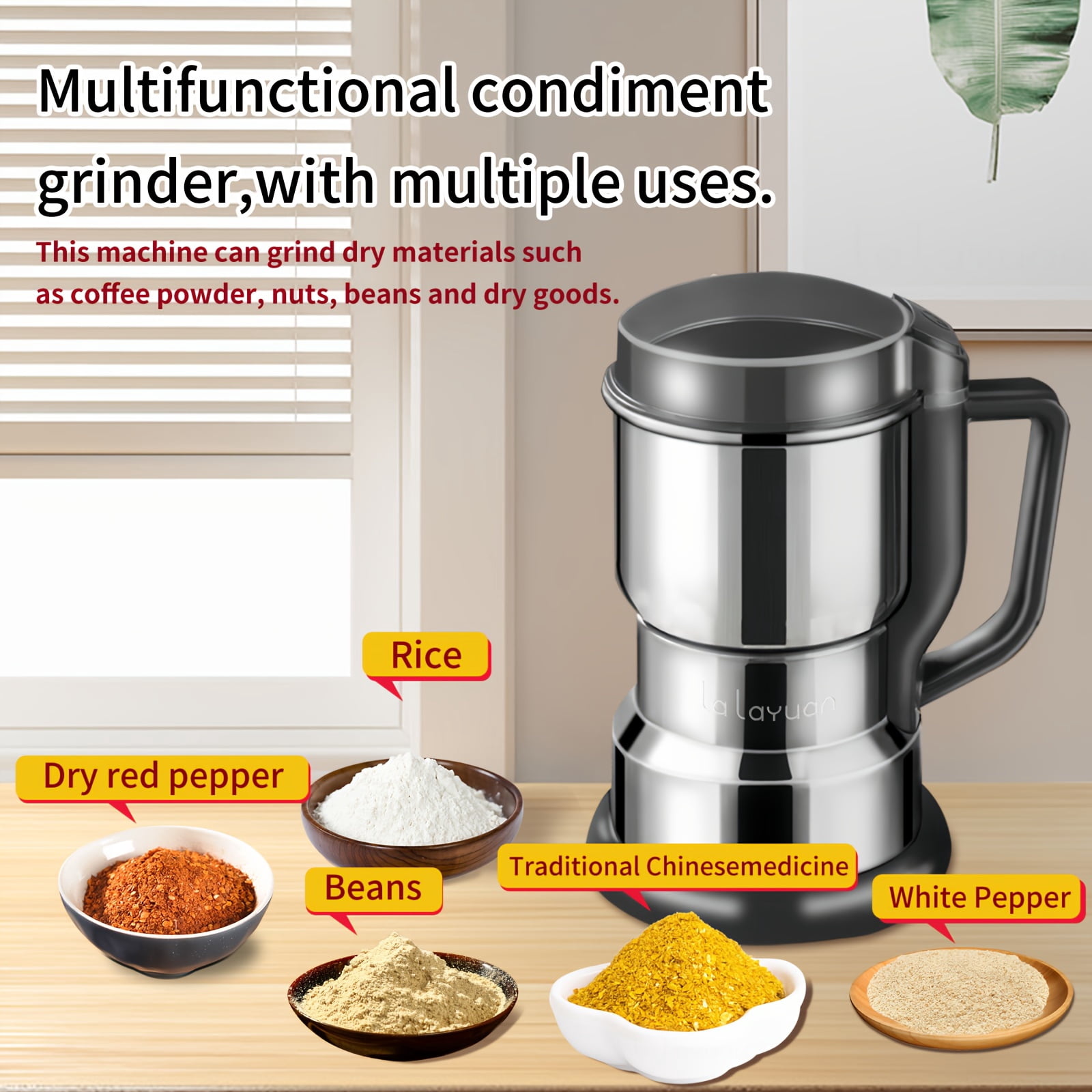 1pc Electric Coffee Grinder with 300W Motor & 4-Blade System – Fast Grinding in 10s, Stainless Steel Coffee Bean Mill for Beans, Spices, Wet & Dry Food Processor with One-Touch Operation