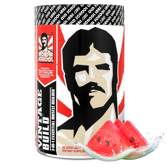 OLD SCHOOL VINTAGE BUILD Naturally Flavored BCAA, Creatine, Glutamine, Post-Workout, Lean Muscle Building Recovery Powder, Electrolytes, Juicy Watermelon, 100% Vegan, Artificial Sweetener Free