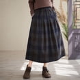 thumbnail image 7 of IWRICH Women's Vintage Plaid Pleated Wool Skirt Elastic Waist A-Line Midi Long Swing Skirt with Pockets Blue L, 7 of 7