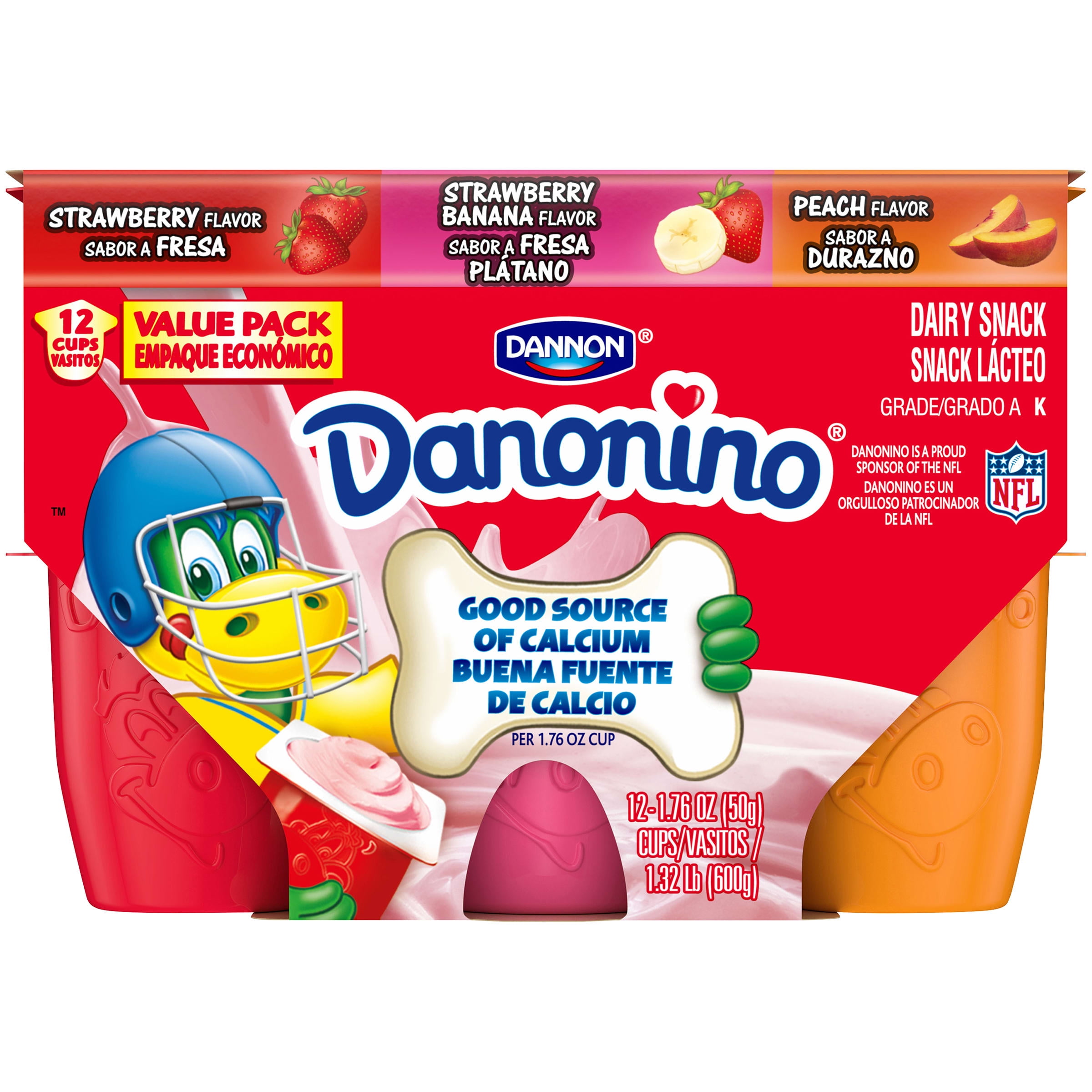 Danonino Variety Pack Strawberry, Strawberry Banana, Peach Yogurt, 1.76 Oz, 12 count