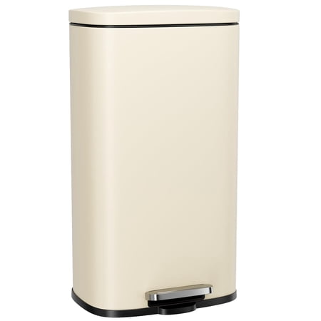 8/13.2 Gallon Step Trash Can, Stainless Steel Garbage Bin, Soft-Close Rubbish Bin with Removable Plastic Inner Bucket, Fingerprint-Proof, Lid Dustbin, Suit for Kitchen (Beige, 30L)