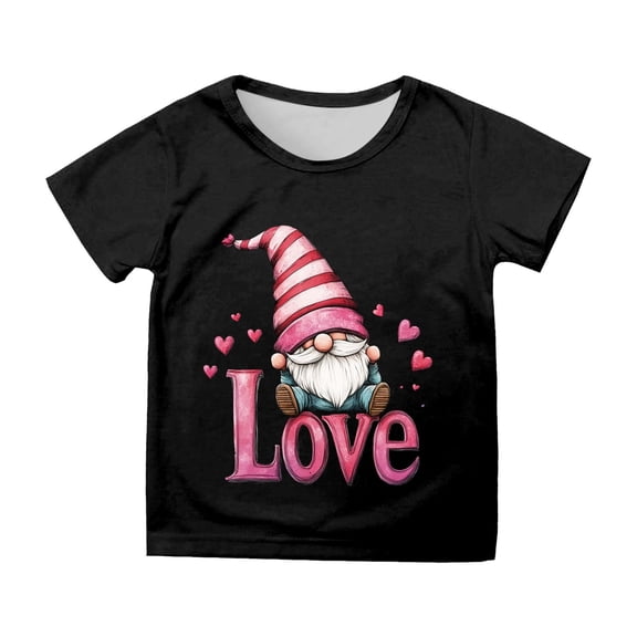 Gunia Toddler Boys Girls Valentines Shirt Short Sleeve Love Heart Graphic Crew Neck Casual Breathable Soft Valentine'S Day T-Shirt Kids Tee Tops 3-13 Years Black