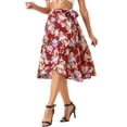 thumbnail image 4 of INSPIRE CHIC Women's Floral Tropical Boho Midi Wrap Skirt M Deep Red, 4 of 6