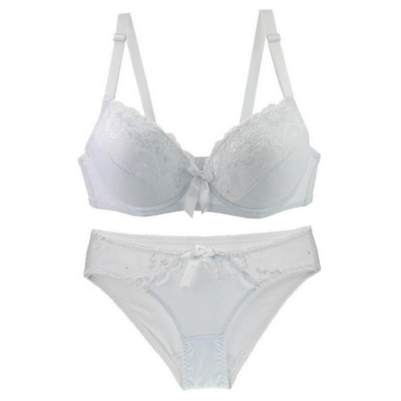 Weyolog Women s Underwire Lace Bras Pu Sh Up Bra and Sexy Bikini Pan Ties Sets  Bras for Women  High Waisted Bikini Sets for Women White 80C