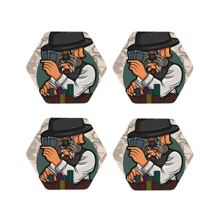 

Vsdgher Pug Dog Leather Coasters for Drinks Durable Drink Coasters 4 Set for Tabletop Protection Luxurious Home Décor and Housewarming Gift-Hexagon