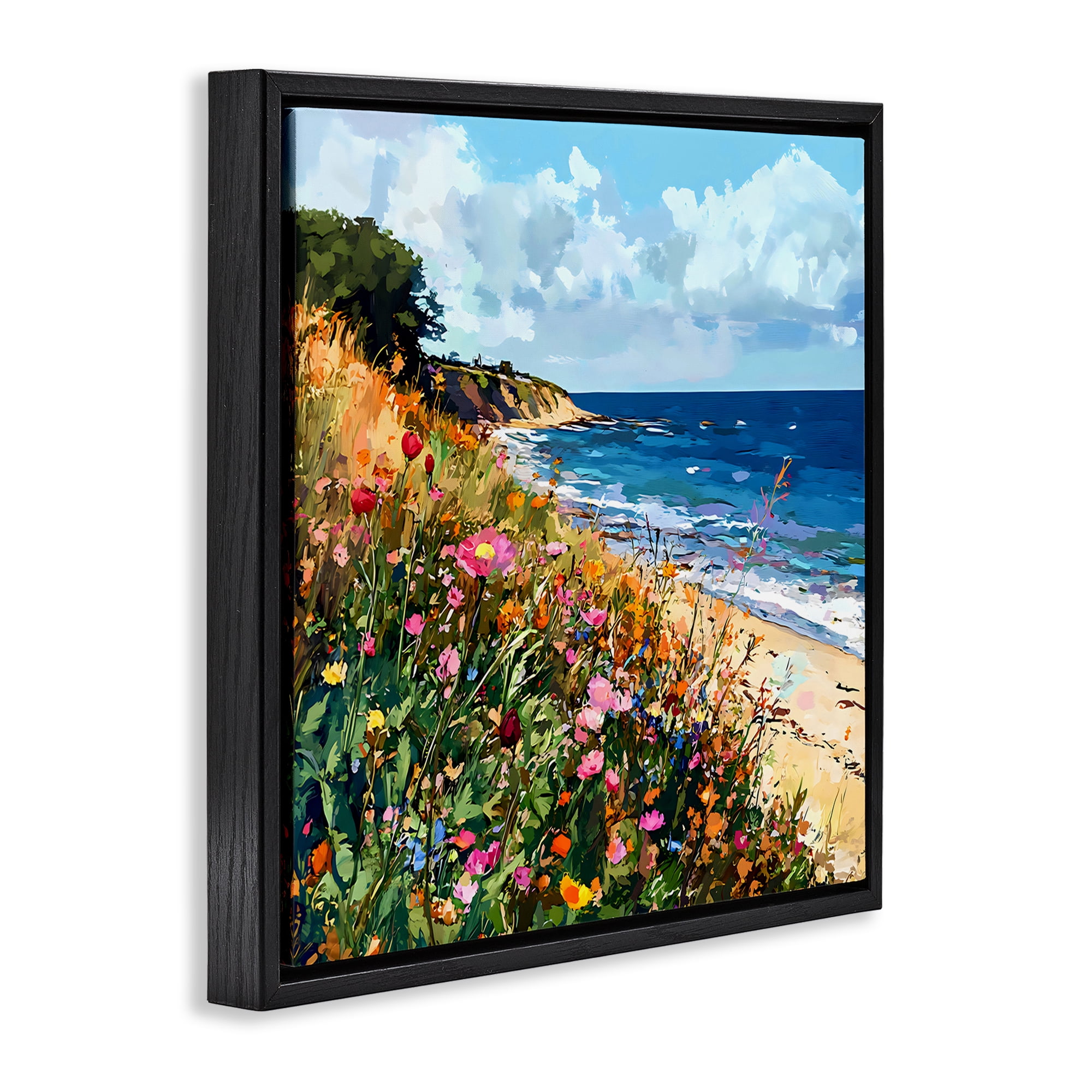 Stupell Industries Enchanted Oceanside Meadow Black Framed Floater Canvas Wall Art, design by Creative Studio