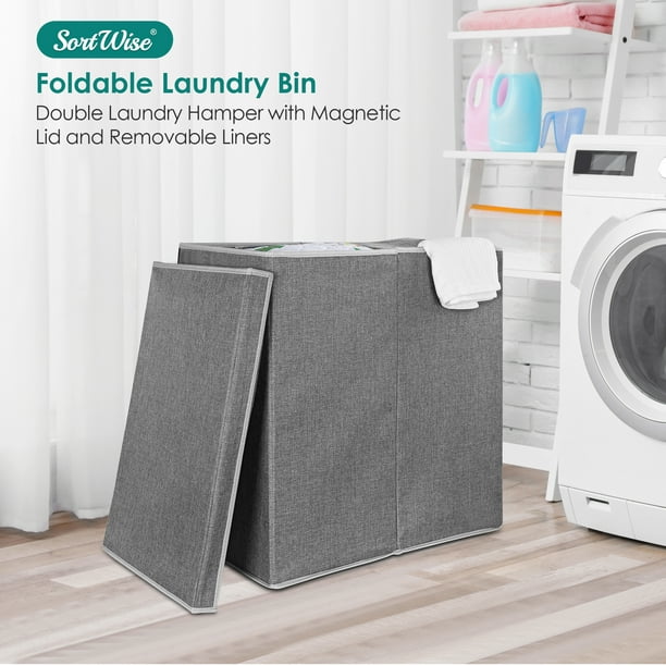SortWise 15L Double Laundry Hamper, Foldable Laundry Bin Basket