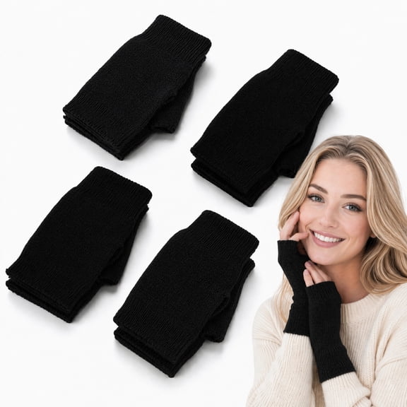 Stcellnmex Fingerless Gloves Wrist Warmers with Thumb Hole for Men and Women 4 Pairs, Black