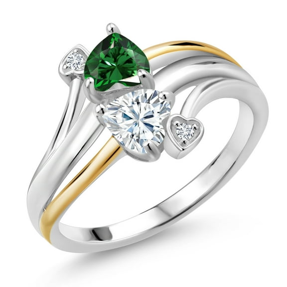 Gem Stone King 925 Silver and 10K Yellow Gold Lab Grown Diamond Ring Nano Emerald Moissanite (0.94 Cttw, Size 5)