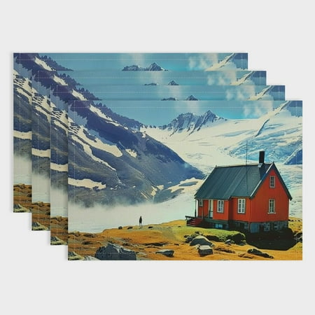 

Fenyluxe 4pcs Mountain Western Meal Linen Table Mats for Birthday Parties Christmas Restaurants & Buffets Home Decoration 18x12in