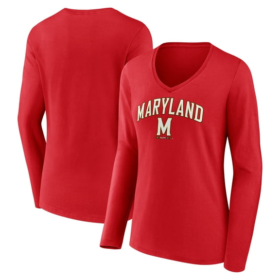 Women's Red Maryland Terrapins Campus V-Neck Long Sleeve T-Shirt