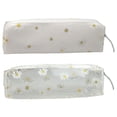 thumbnail image 1 of Estuche de plástico transparente con diseño de margaritas, bolsa de papelería, bolsa de maquillaje, organizador de lápices para la escuela y la oficina (blanco + transparente, 2 piezas), 1 of 5