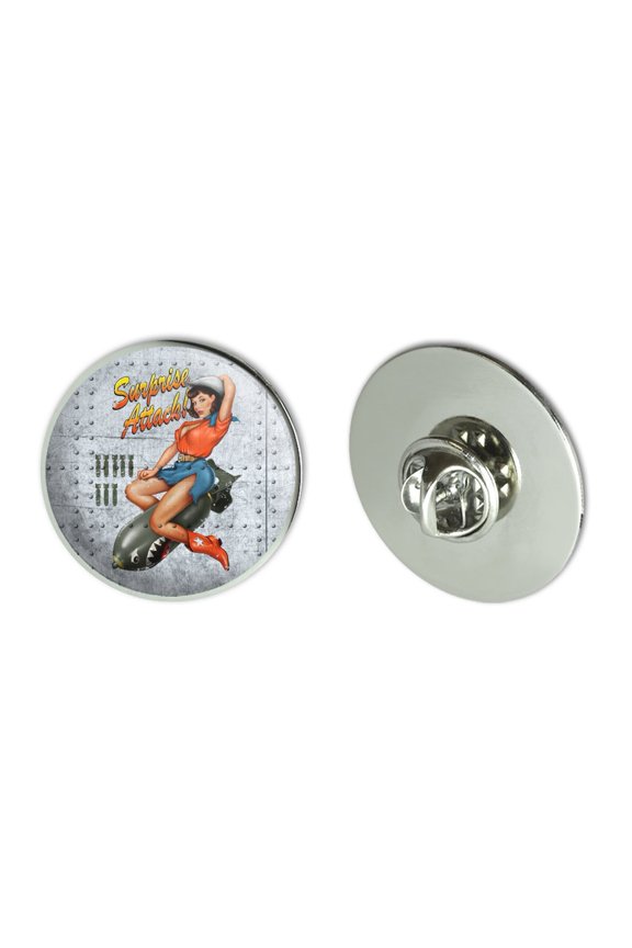 Surprise Attack Pin Up Girl Missile Metal 1.1" Tie Tack Hat Lapel Pin Pinback