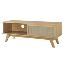 Media TV Stand Console Table, Brown Oak, Wood, Living Room Lounge Cafe Lobby Hospitality Restaurant, Modern Contemporary HB34344