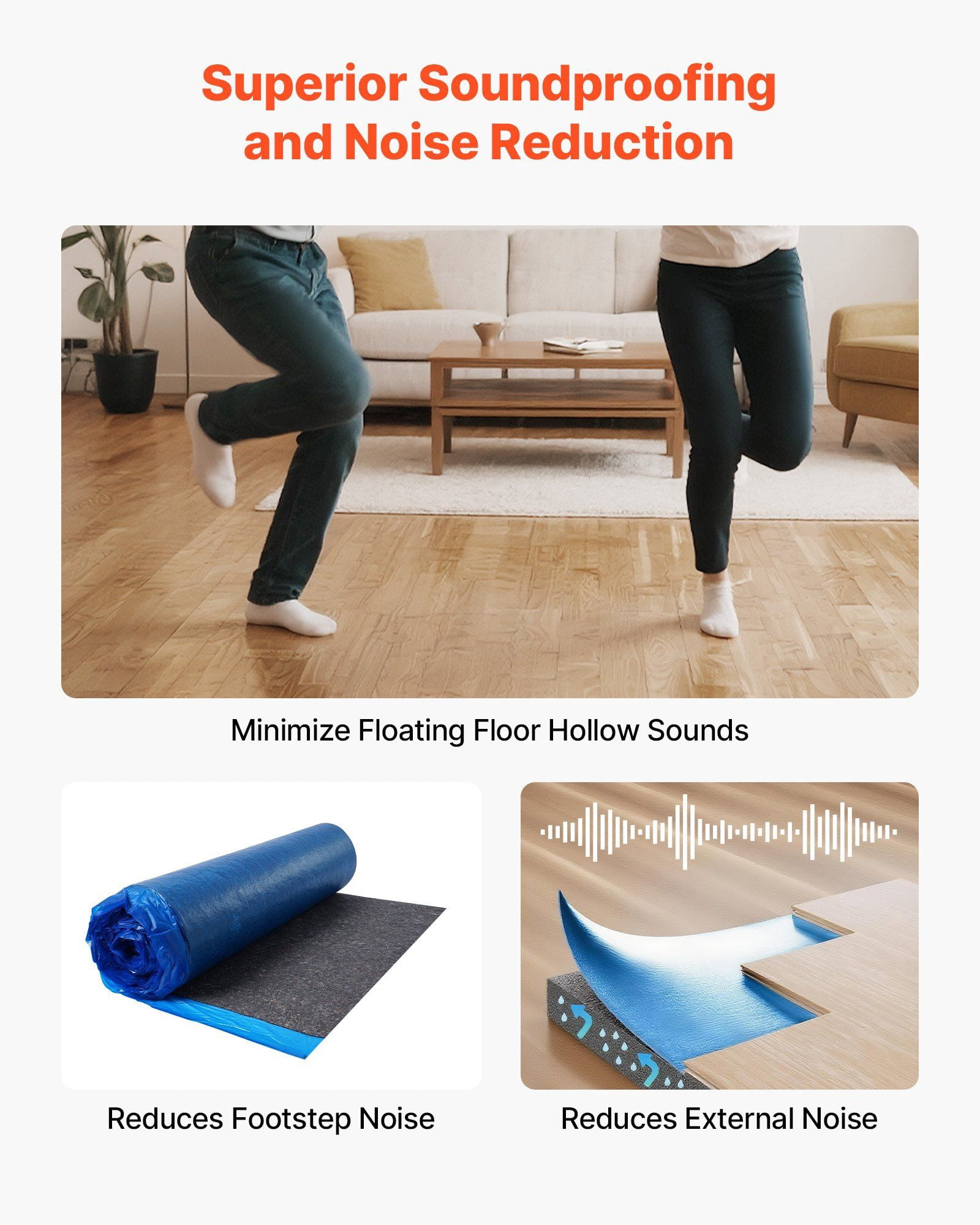 Heavy Duty 3mm Thick Laminate Flooring Underlayment 200 sq ft Roll with Attached Vapor Barrier Soundproof Noise Reduction for Vinyl Wood Flooring