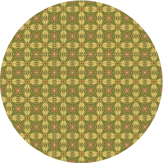 Ahgly Company Indoor Round Patterned Dark Yellow Green Area Rugs, 3' Round