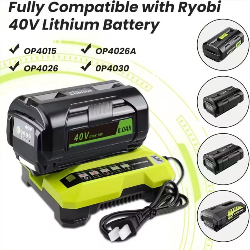 2-Pack 6.0Ah Replacement for Ryobi 40V Battery Compatible with Ryobi 40 Volt Lithium Battery OP4050 OP4060 OP4040 OP4020