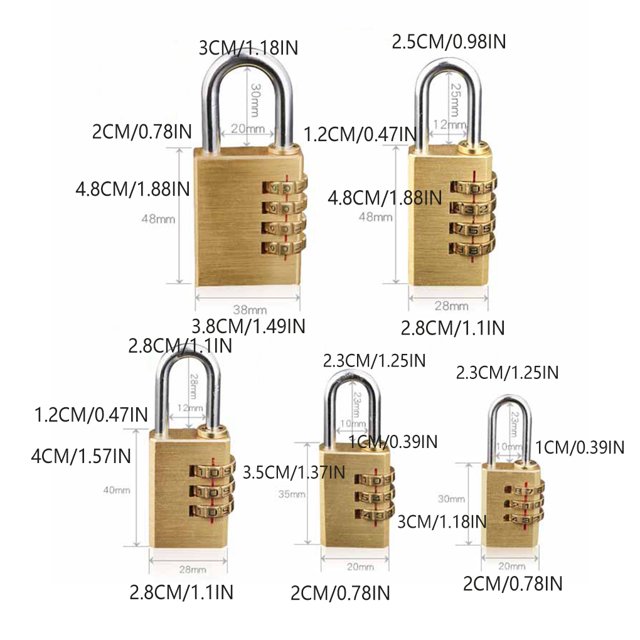 Combination Lock Brass 4 Number Code Security Padlock Travel Waterproof Drawer Hardware Door Suitcase Gym Cabinet Window 2133 Wheel/XS