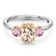 thumbnail image 3 of Gem Stone King 925 Silver and 10K Yellow Gold Peach Morganite and Pink Lab Grown Diamond Engagement Ring for Women | 1.50 Cttw | Oval 8X6MM | Gemstone October Birthstone | Size 8, 3 of 6