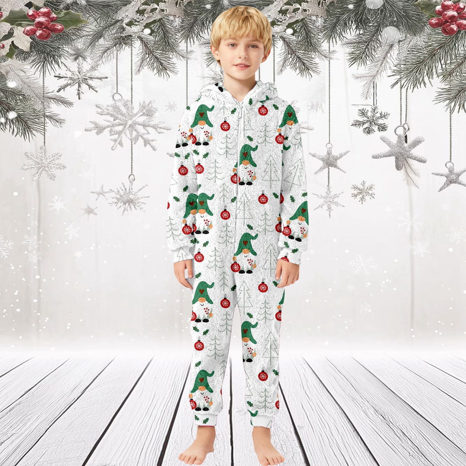 XDZJLR Flannel Christmas Onesie Pajamas For Kids Boys Girls Xmas Cozy Fleece Print Jumpsuit Hooded Romper Winter Holiday Outfit Soft Thermal Loungewear Toddler Kid Sleepwear Green 5-6 Years