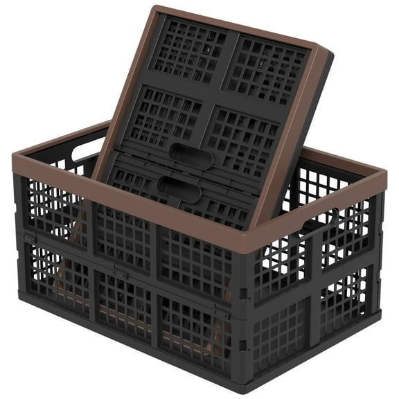 Wakikini 42 L Stacking Collapsible Storage Crates, Large Plastic Folding Crates, 2 Packs