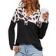 thumbnail image 1 of Suéter informal suelto con cuello en V de punto de gofre de leopardo, jersey suave con botones delanteros de manga larga para mujer, negro M, 1 of 5