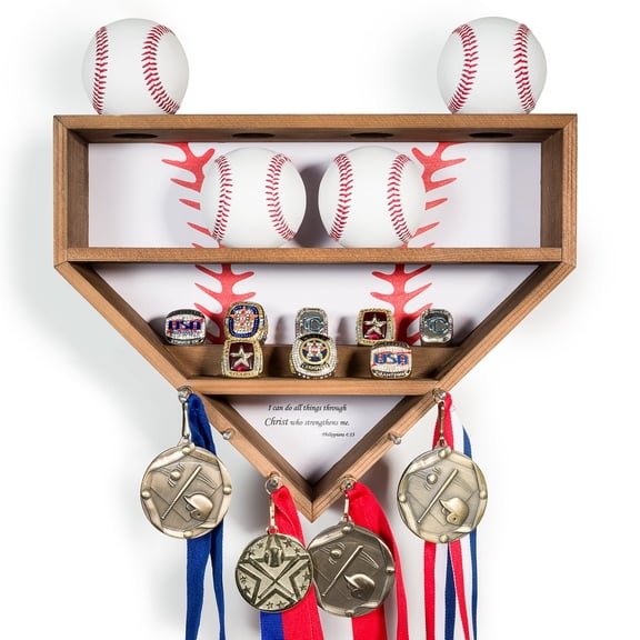 BATL Brands Baseball Display Case Baseball Championship Ring and Medal Display Case