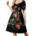 thumbnail image 1 of Bodegón de flores con un bol de frutas y ostras Vestido de flores de manga corta vestidos verano Vestido de dama de honor mujer Vestido, 1 of 7