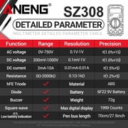 ANENG SZ308 6-in-1 Digital Multimeter, AC/DC Voltage Current Resistance Tester for Household & Automotive Use