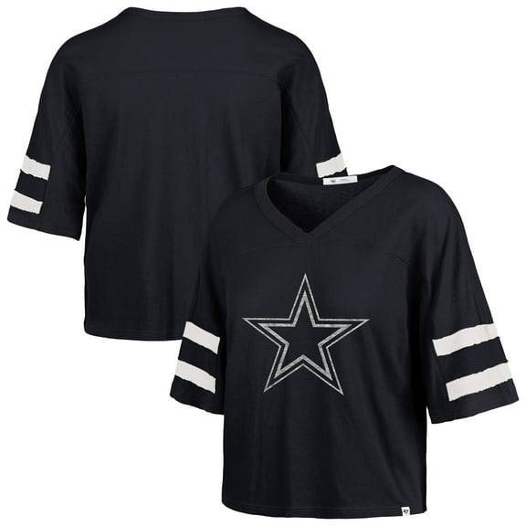 Women's '47 Navy Dallas Cowboys Premier Scout Cropped V-Neck T-Shirt