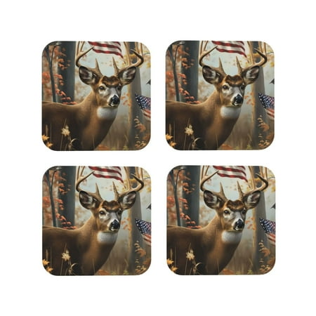 

Lukts American Wildlife Deer Forest Print Leather Drinks Coasters Set of 4 Suitable or Drinks Furniture Protection and Easy Clean up-Square