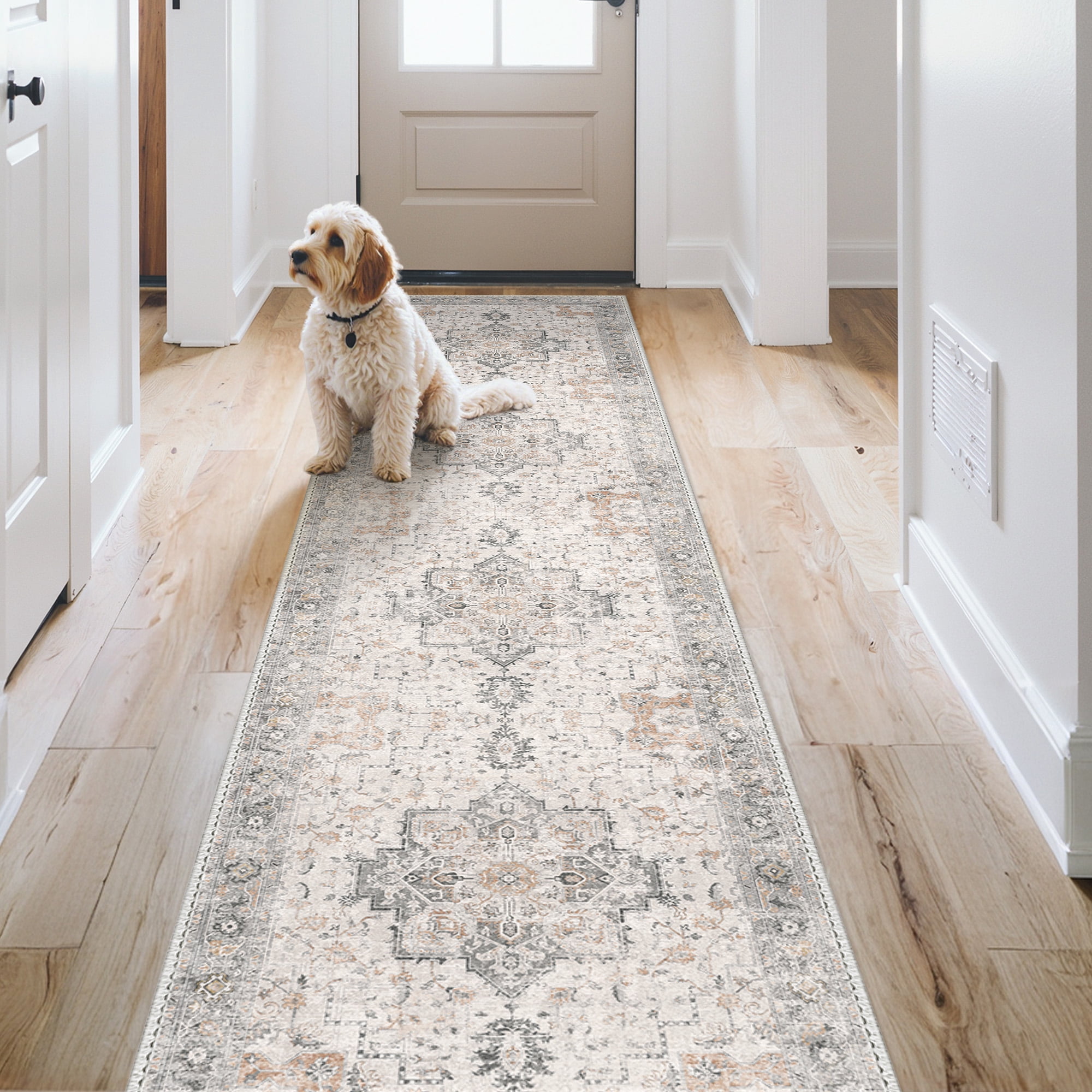 KUETH 2.5X12 Runner Rug Machine Washable, Kitchen Runner Rug for Floor and Hallway, Non Slip Throw Area Rug with Rubber Backing for Living Room、 Entryway、Bedroom and Dining Room Brown