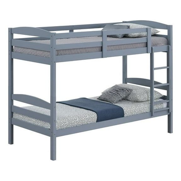 Sifa Twin Bunk Bed- Convenient Ladder- Arch Slat Design- Gray Solid Wood