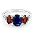 thumbnail image 2 of Gem Stone King 10K White Gold Oval Blue Sapphire Red Garnet and Diamond Accent 3 Stone Women Engagement Ring (2.84 Cttw, Gemstone Birthstone, Size 8.5), 2 of 4