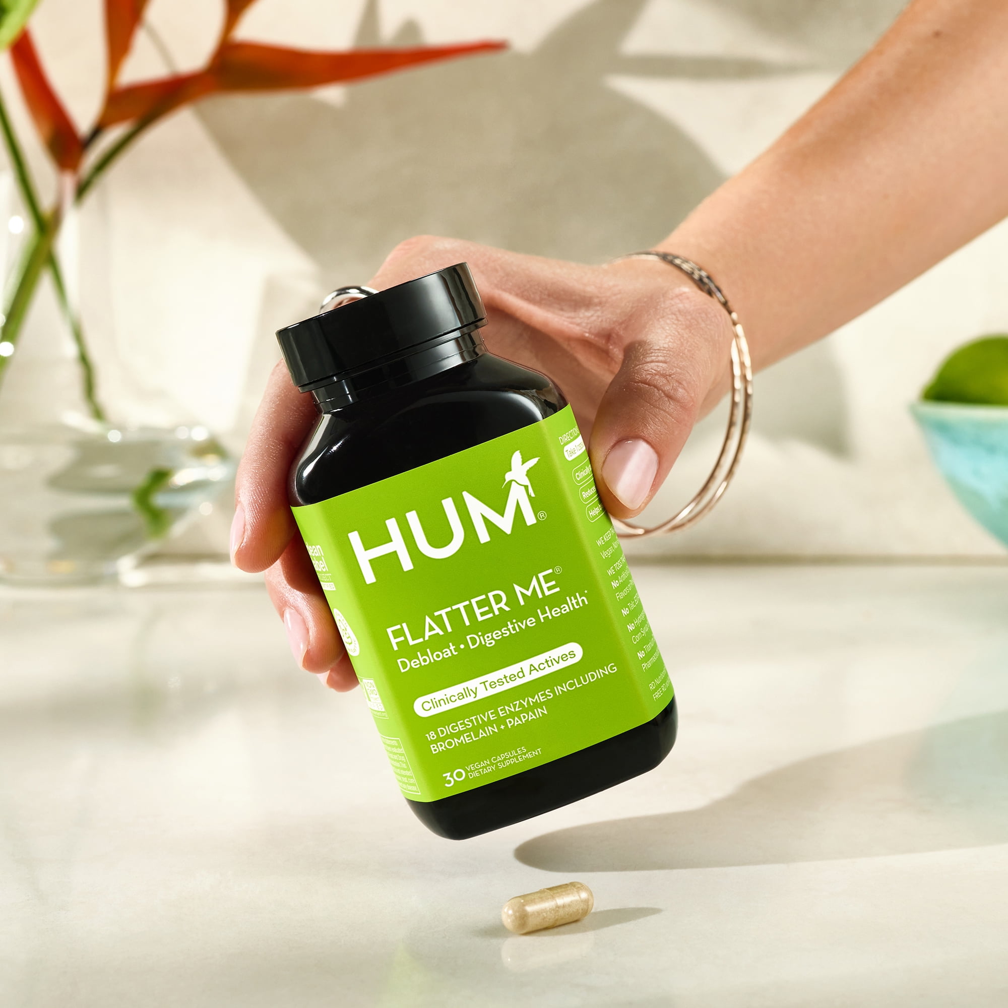 HUM Nutrition Flatter Me®, Digestive Enzyme Supplement for Bloating Relief, 30 Capsules