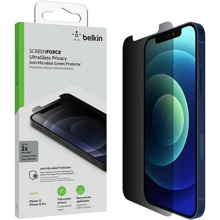 Belkin ScreenForce UltraGlass iPhone 12/12 Pro, Privacy Screen Protector with Easy Align Tray for Bubble Free, Convenient Installation