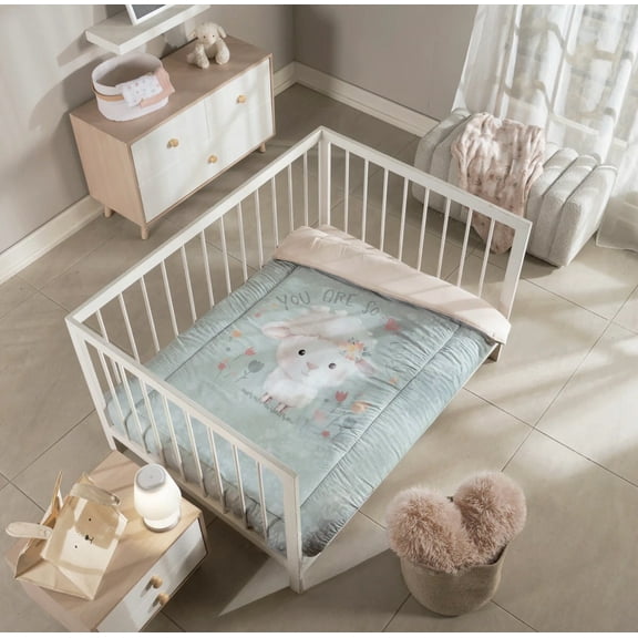 LITTLE SHEEP BAY GIRLS SOFT TEXTURE REVERSIBLE CRIB BEDDING NURSERY SET 3 PCS MADE IN MEXICO