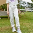 thumbnail image 4 of Pantalones deportivos para niños Joggers con cintura elástica, pantalones para niñas en estilo fino de verano, blanco, 120 cm-150 cm, 4 of 5