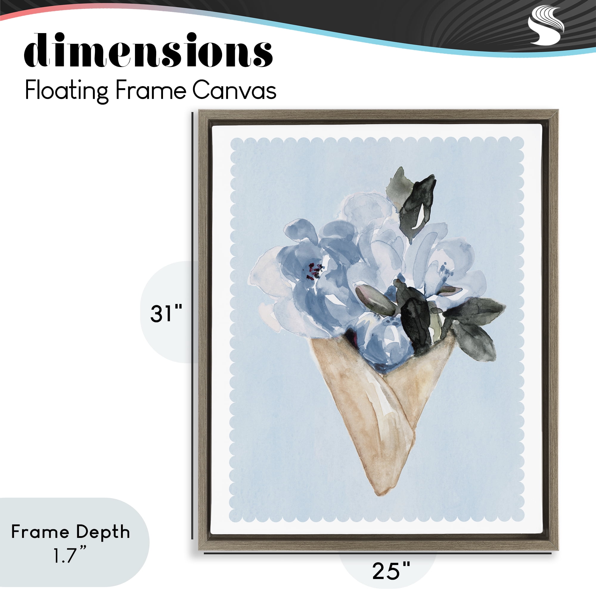 Stupell Industries Blue Flower Gift Bouquet Brown Framed Floater Canvas Wall Art, design by Elizabeth Medley