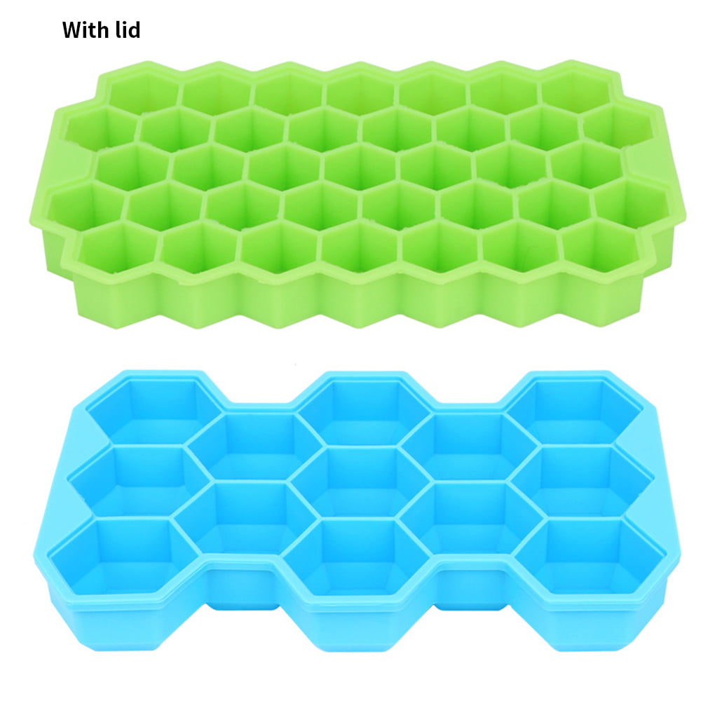 Ice Cube Tray Mould with Lid Honeycomb Shape 37 Grids Food Safe Grade Silicone 